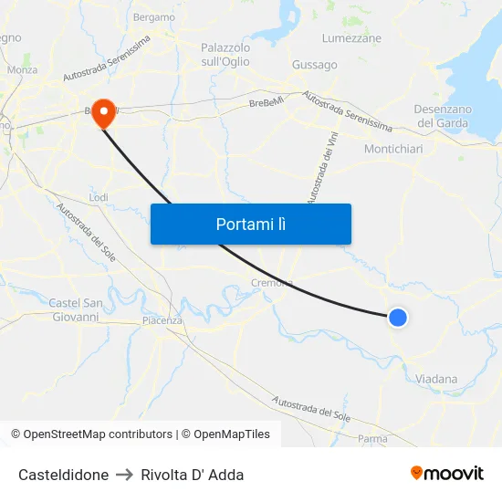 Casteldidone to Rivolta D' Adda map