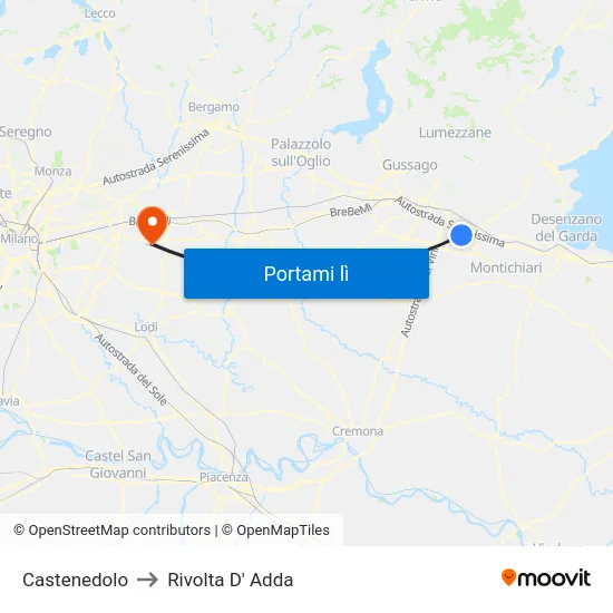 Castenedolo to Rivolta D' Adda map