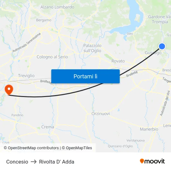 Concesio to Rivolta D' Adda map