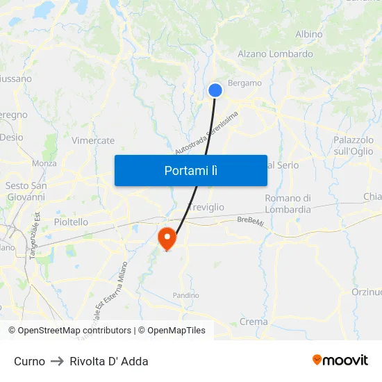 Curno to Rivolta D' Adda map