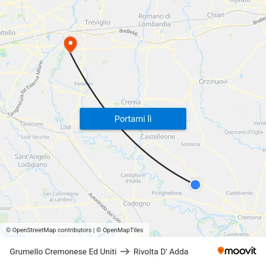 Grumello Cremonese Ed Uniti to Rivolta D' Adda map