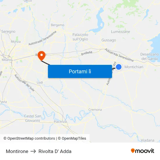 Montirone to Rivolta D' Adda map