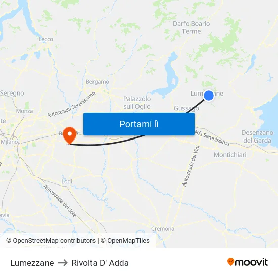 Lumezzane to Rivolta D' Adda map
