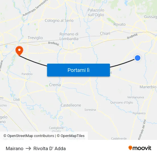 Mairano to Rivolta D' Adda map