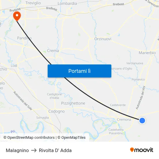 Malagnino to Rivolta D' Adda map