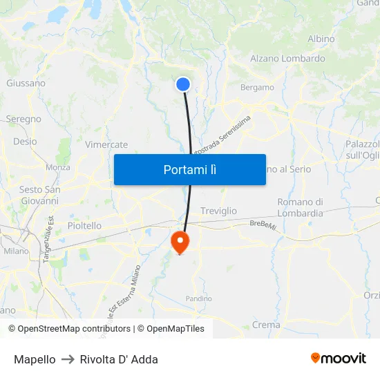 Mapello to Rivolta D' Adda map