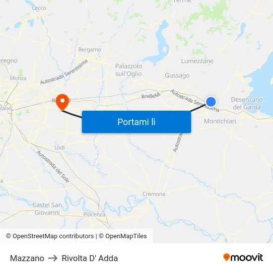 Mazzano to Rivolta D' Adda map