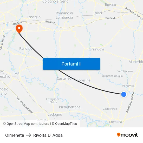 Olmeneta to Rivolta D' Adda map