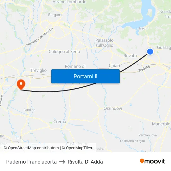 Paderno Franciacorta to Rivolta D' Adda map