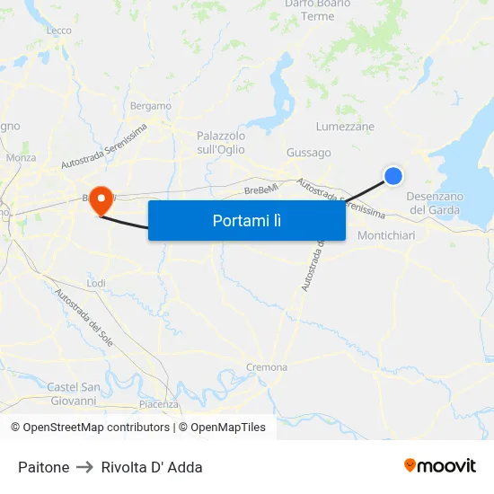 Paitone to Rivolta D' Adda map