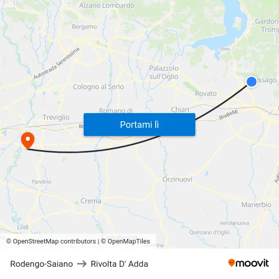 Rodengo-Saiano to Rivolta D' Adda map