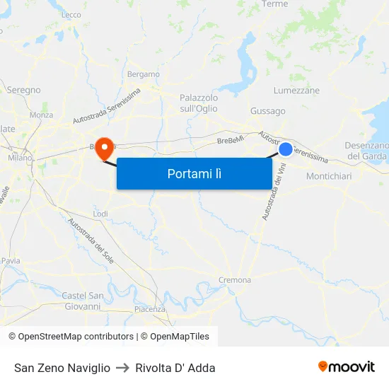 San Zeno Naviglio to Rivolta D' Adda map