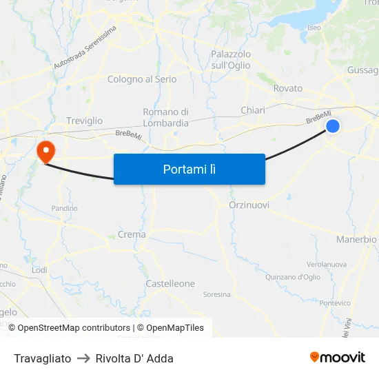 Travagliato to Rivolta D' Adda map