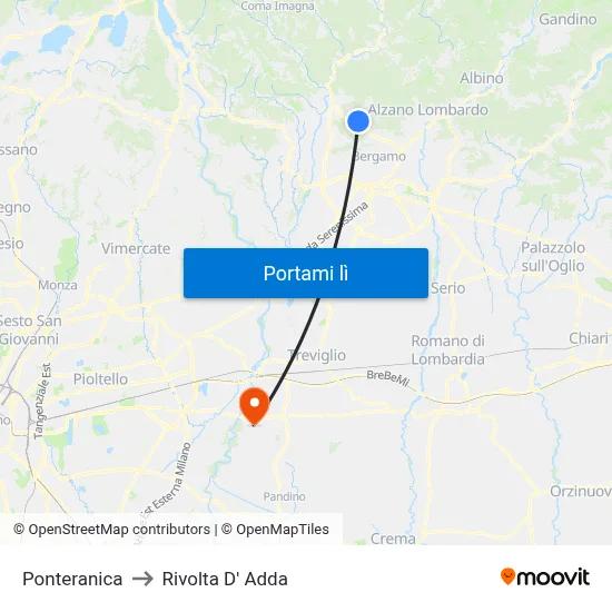 Ponteranica to Rivolta D' Adda map