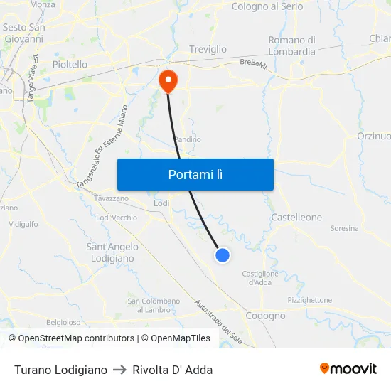 Turano Lodigiano to Rivolta D' Adda map