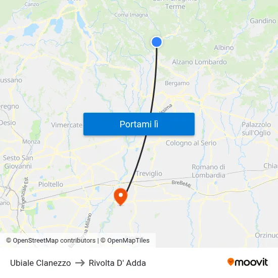 Ubiale Clanezzo to Rivolta D' Adda map