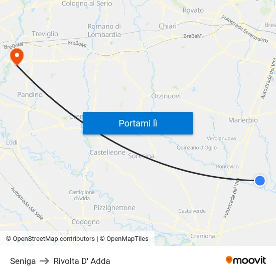 Seniga to Rivolta D' Adda map