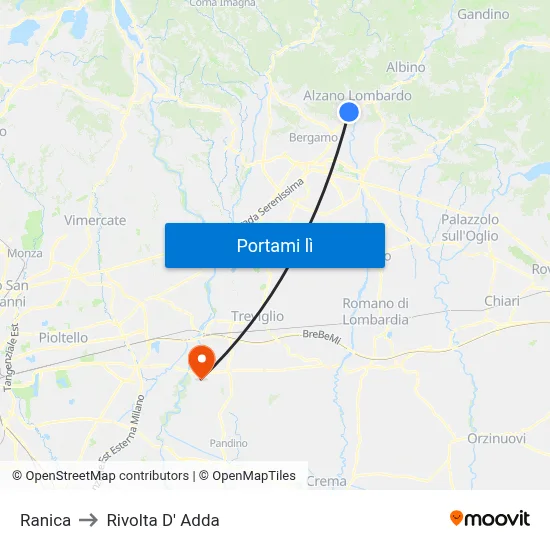 Ranica to Rivolta D' Adda map