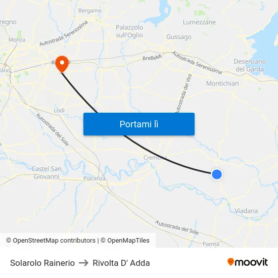 Solarolo Rainerio to Rivolta D' Adda map
