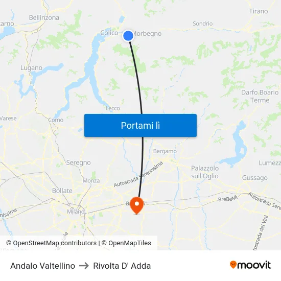 Andalo Valtellino to Rivolta D' Adda map