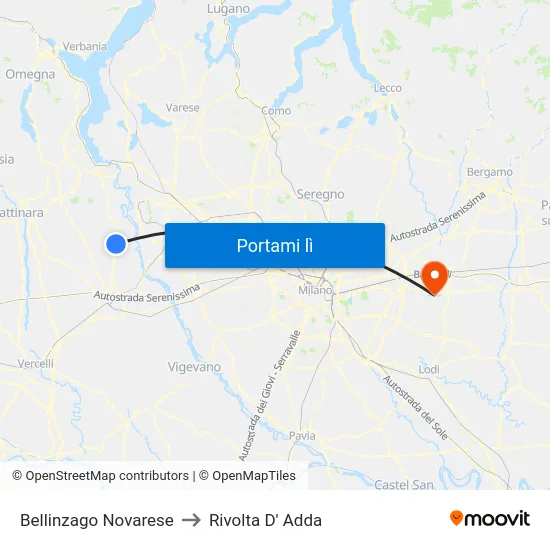Bellinzago Novarese to Rivolta D' Adda map