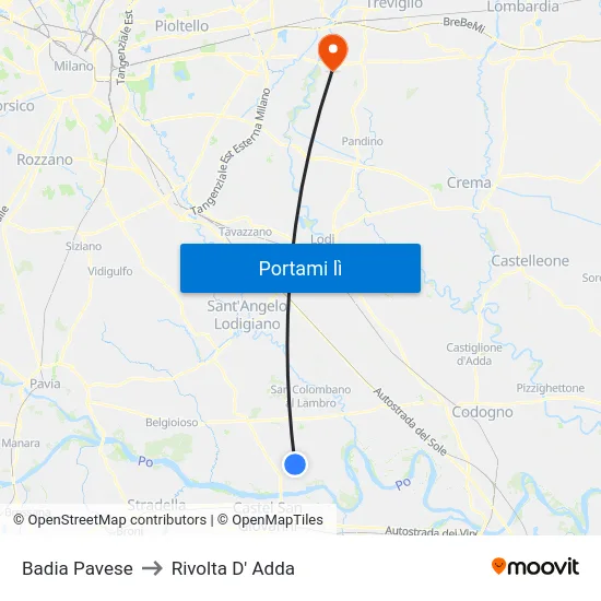 Badia Pavese to Rivolta D' Adda map