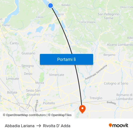 Abbadia Lariana to Rivolta D' Adda map