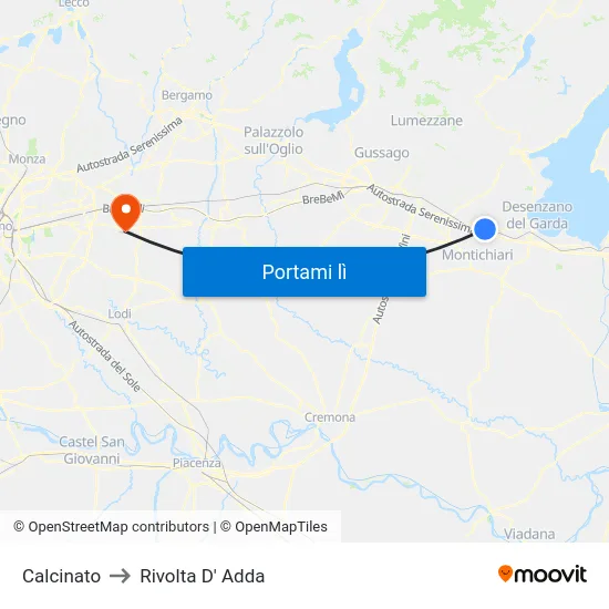 Calcinato to Rivolta D' Adda map