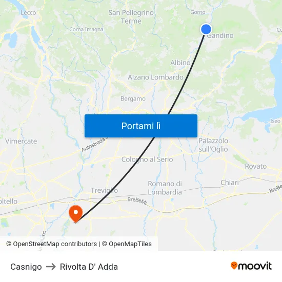 Casnigo to Rivolta D' Adda map