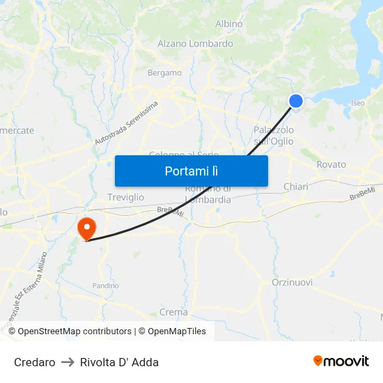 Credaro to Rivolta D' Adda map