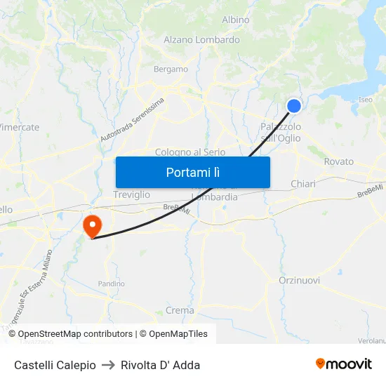 Castelli Calepio to Rivolta D' Adda map