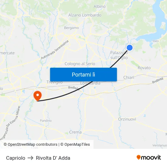 Capriolo to Rivolta D' Adda map