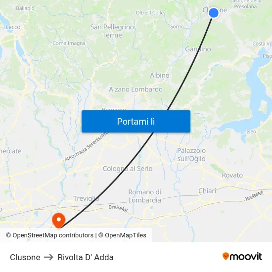 Clusone to Rivolta D' Adda map