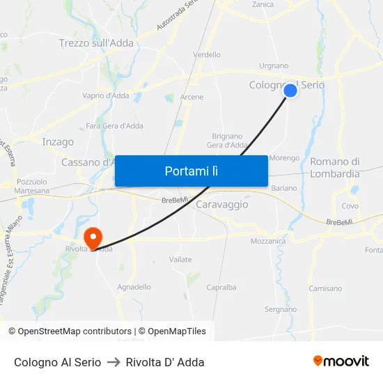 Cologno Al Serio to Rivolta D' Adda map