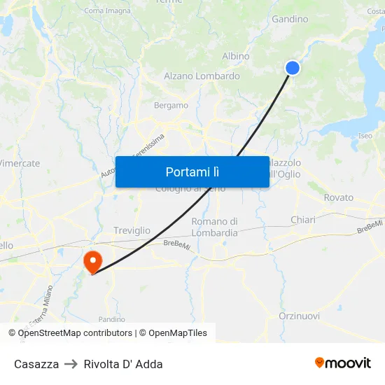 Casazza to Rivolta D' Adda map