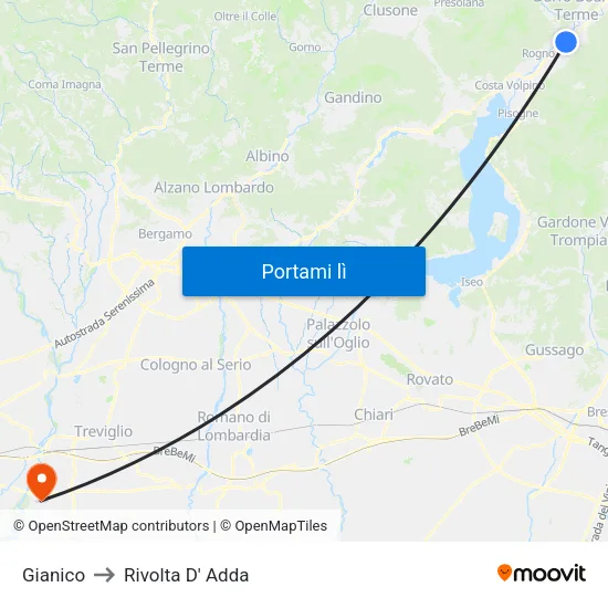 Gianico to Rivolta D' Adda map