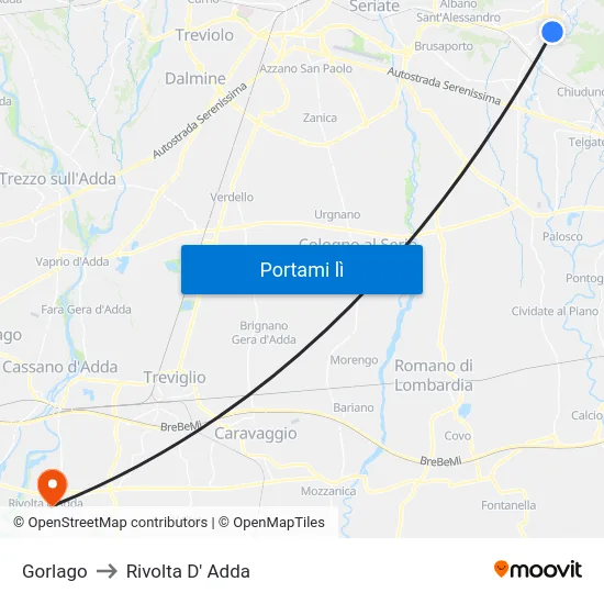 Gorlago to Rivolta D' Adda map