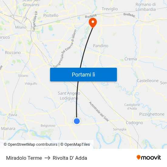 Miradolo Terme to Rivolta D' Adda map