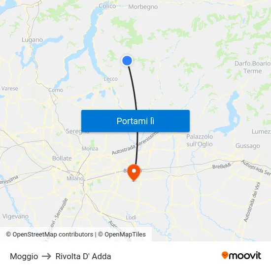 Moggio to Rivolta D' Adda map