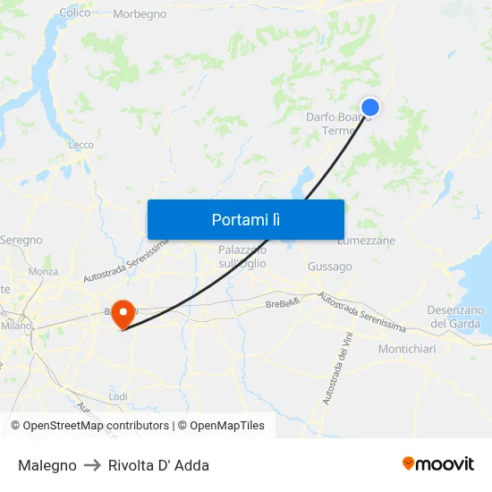 Malegno to Rivolta D' Adda map
