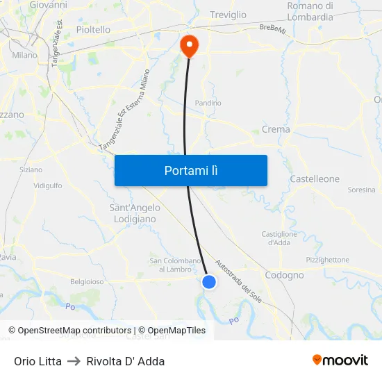 Orio Litta to Rivolta D' Adda map