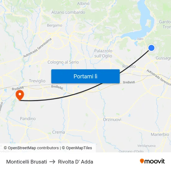 Monticelli Brusati to Rivolta D' Adda map
