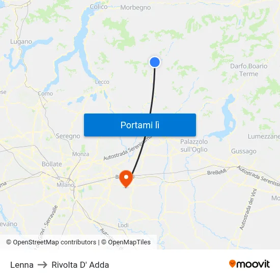 Lenna to Rivolta D' Adda map