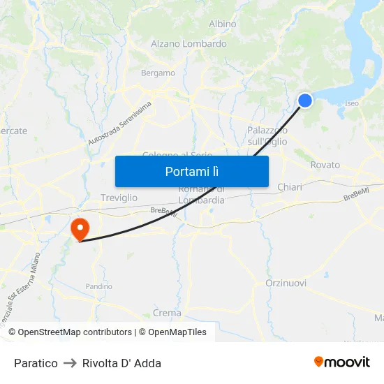 Paratico to Rivolta D' Adda map