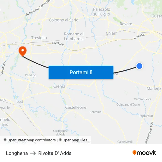 Longhena to Rivolta D' Adda map