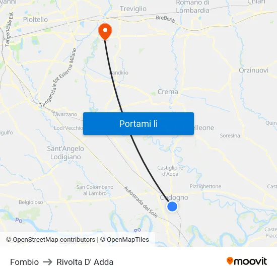 Fombio to Rivolta D' Adda map