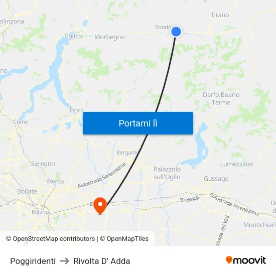 Poggiridenti to Rivolta D' Adda map