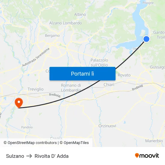 Sulzano to Rivolta D' Adda map