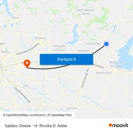 Sabbio Chiese to Rivolta D' Adda map
