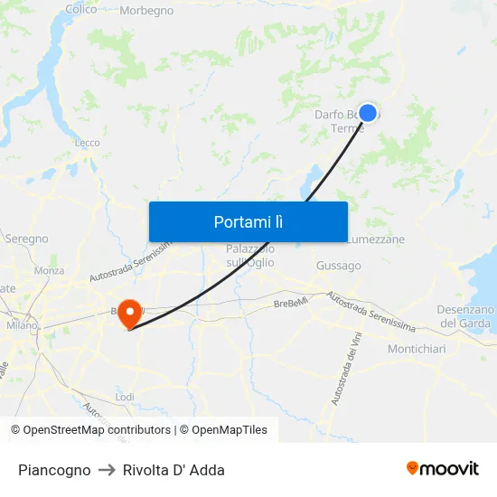 Piancogno to Rivolta D' Adda map